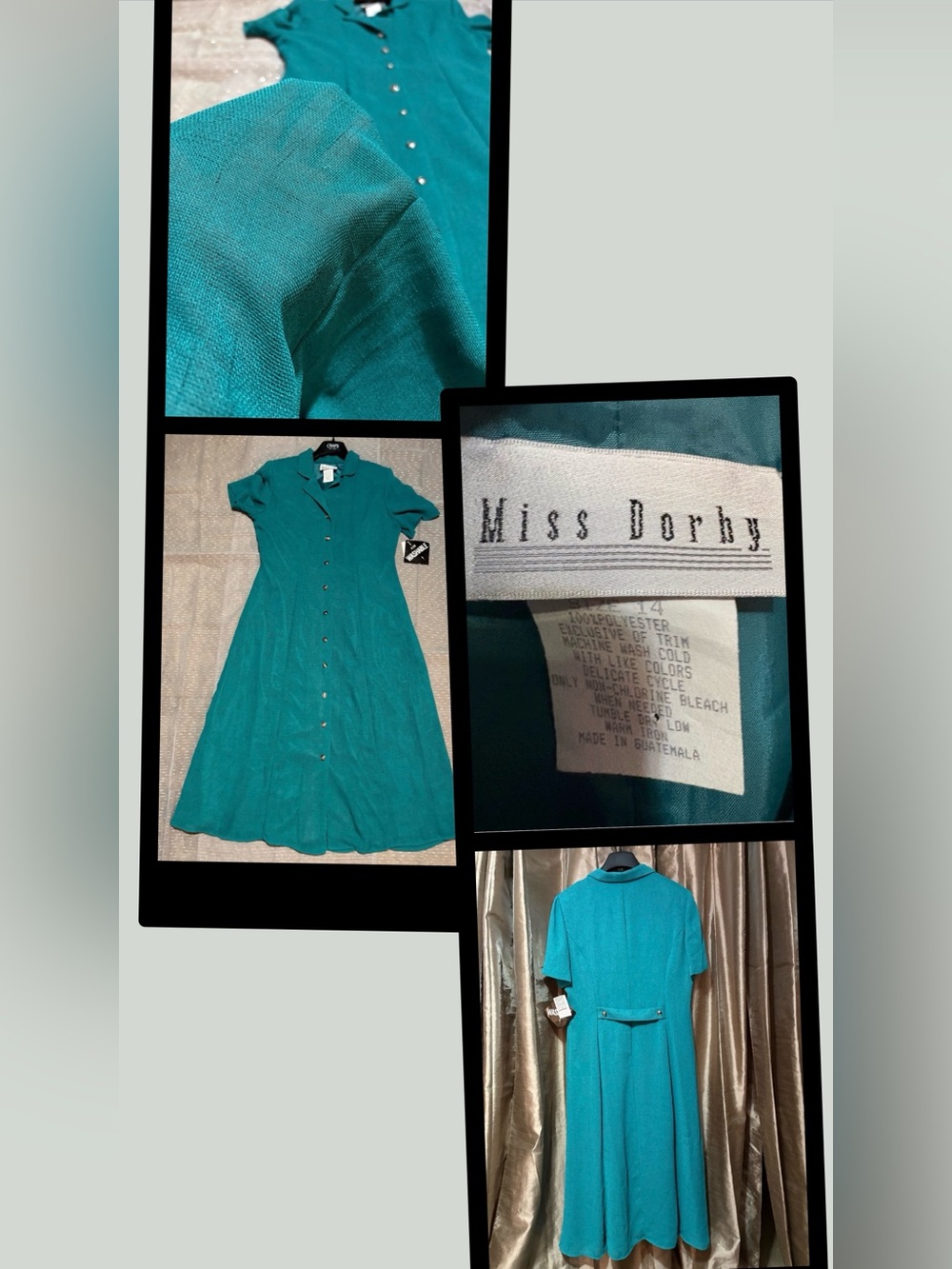 Vintage Miss Dorby Teal Button-Front Midi Dress p2p21 #2060